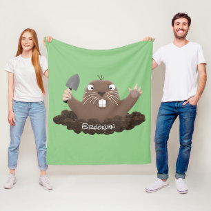 Funny pocket gopher digging cartoon illustration fleece blanket