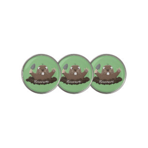 Funny pocket gopher digging cartoon illustration golf ball marker