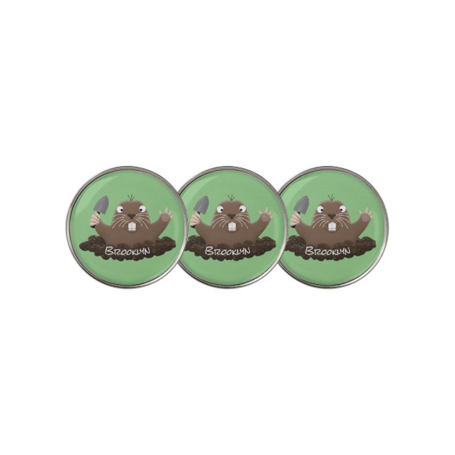 Funny pocket gopher digging cartoon illustration golf ball marker (3 Up)
