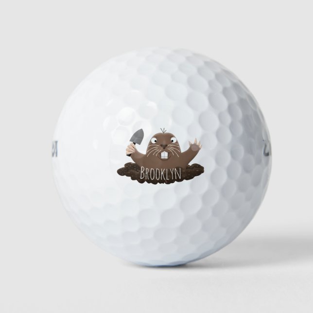 Funny pocket gopher digging cartoon illustration golf balls (Front)