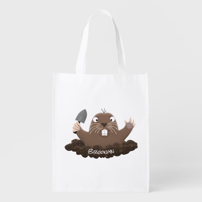 Funny pocket gopher digging cartoon illustration grocery bag (Front)