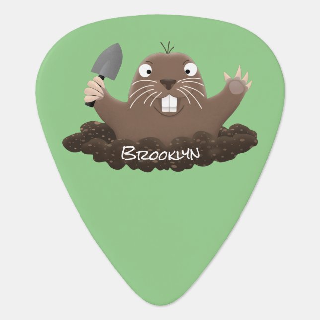 Funny pocket gopher digging cartoon illustration  guitar pick (Front)