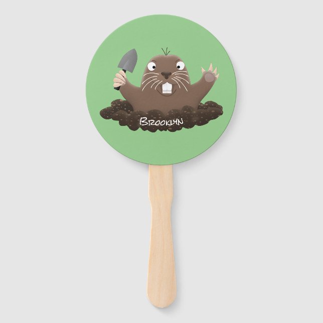 Funny pocket gopher digging cartoon illustration hand fan (Front)