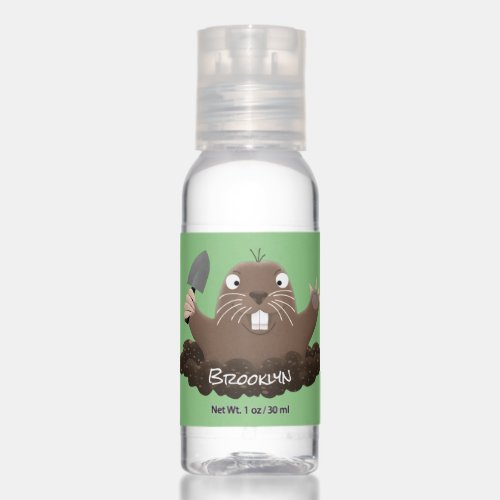 Funny pocket gopher digging cartoon illustration hand sanitizer