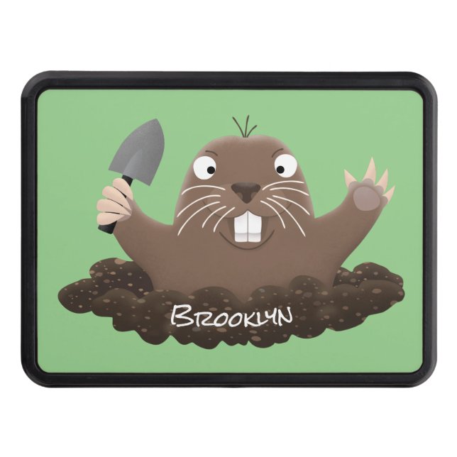 Funny pocket gopher digging cartoon illustration hitch cover (Front)