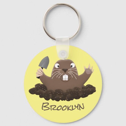 Funny pocket gopher digging cartoon illustration keychain