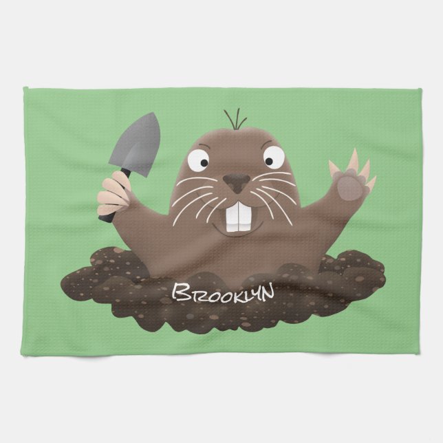 Funny pocket gopher digging cartoon illustration kitchen towel (Horizontal)