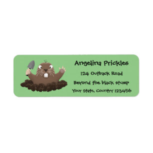 Funny pocket gopher digging cartoon illustration label