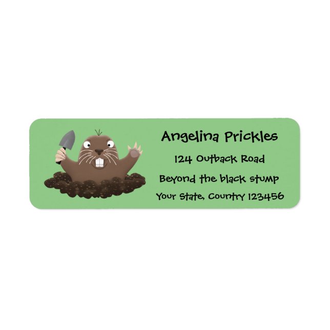 Funny pocket gopher digging cartoon illustration label (Front)