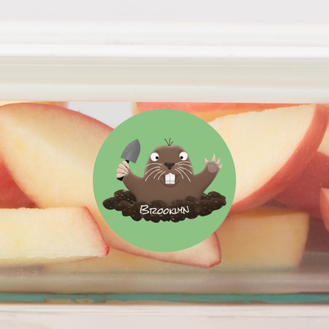 Funny pocket gopher digging cartoon illustration labels (Affixed)