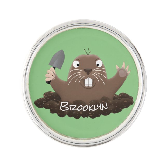 Funny pocket gopher digging cartoon illustration lapel pin (Front)