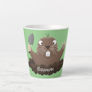 Funny pocket gopher digging cartoon illustration latte mug