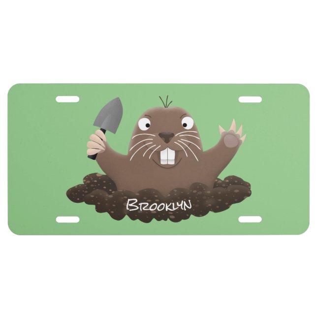 Funny pocket gopher digging cartoon illustration license plate (Front)