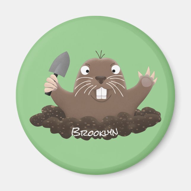Funny pocket gopher digging cartoon illustration magnet (Front)