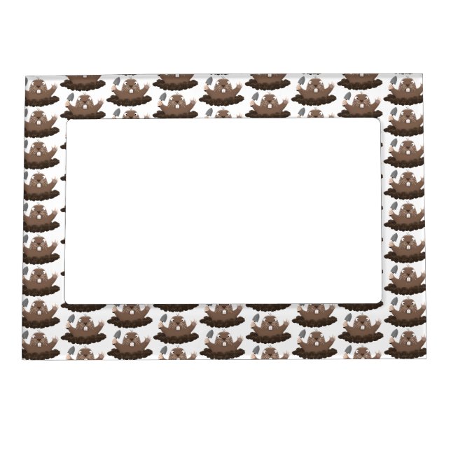 Funny pocket gopher digging cartoon illustration magnetic frame (Front)