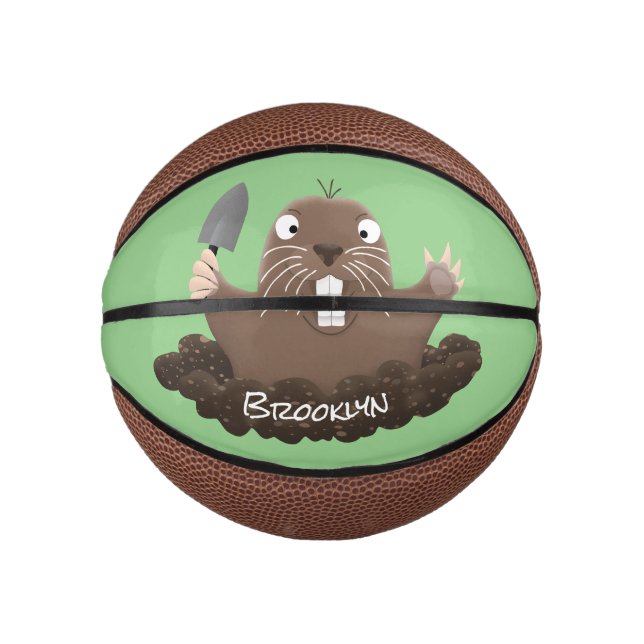 Funny pocket gopher digging cartoon illustration mini basketball (Front)