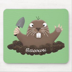 Funny pocket gopher digging cartoon illustration mouse pad