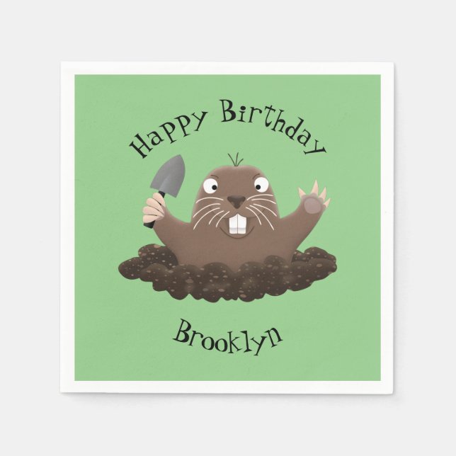 Funny pocket gopher digging cartoon illustration napkins (Front)