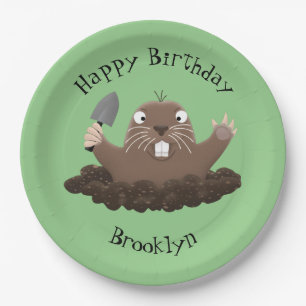 Funny pocket gopher digging cartoon illustration paper plates
