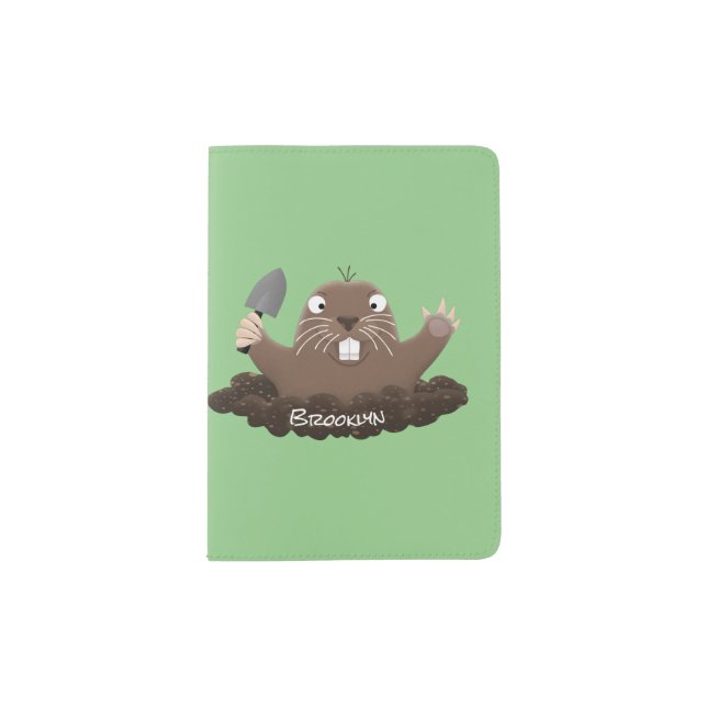 Funny pocket gopher digging cartoon illustration passport holder (Front)