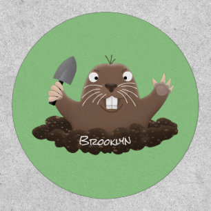 Funny pocket gopher digging cartoon illustration patch