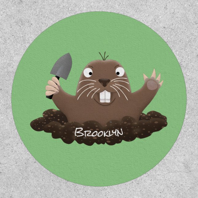 Funny pocket gopher digging cartoon illustration patch (Front)