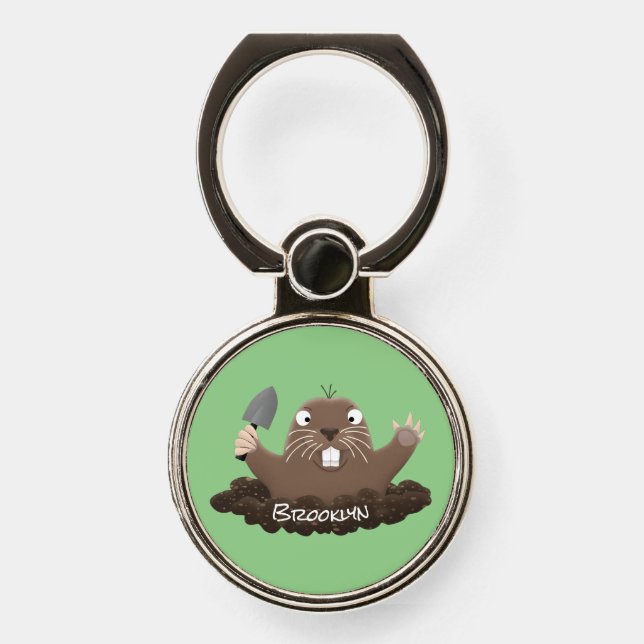 Funny pocket gopher digging cartoon illustration  phone ring stand (Front)