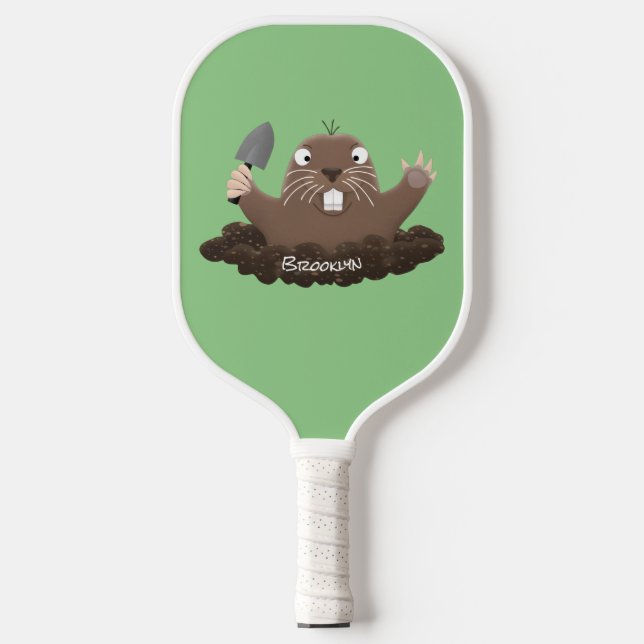 Funny pocket gopher digging cartoon illustration pickleball paddle (Front)