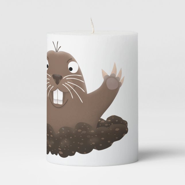 Funny pocket gopher digging cartoon illustration pillar candle (Front)