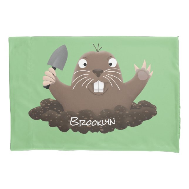 Funny pocket gopher digging cartoon illustration pillow case (Front)