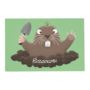 Funny pocket gopher digging cartoon illustration placemat