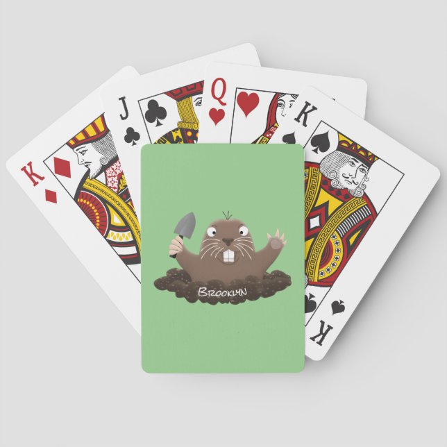 Funny pocket gopher digging cartoon illustration poker cards (Back)