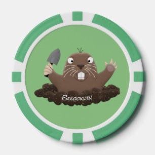 Funny pocket gopher digging cartoon illustration poker chips