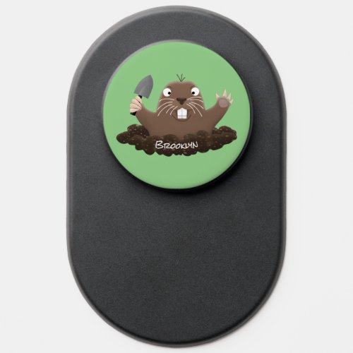 Funny pocket gopher digging cartoon illustration PopSocket