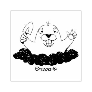 Funny pocket gopher digging cartoon illustration rubber stamp