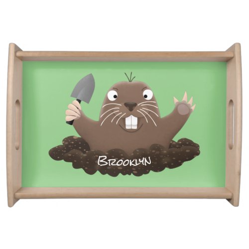 Funny pocket gopher digging cartoon illustration serving tray