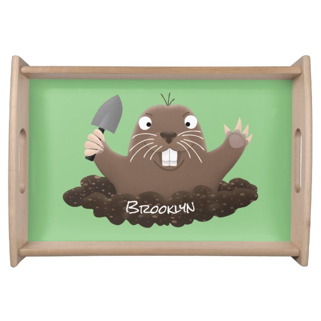 Funny pocket gopher digging cartoon illustration serving tray (Front)