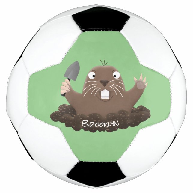 Funny pocket gopher digging cartoon illustration soccer ball (Front)