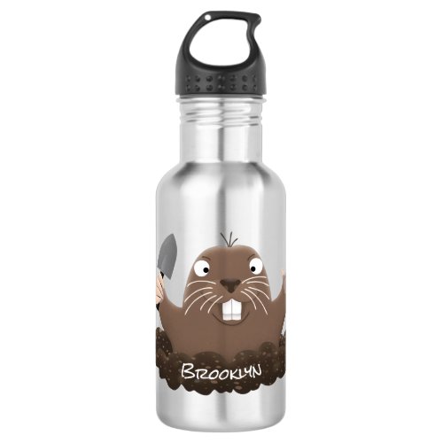 Funny pocket gopher digging cartoon illustration stainless steel water bottle