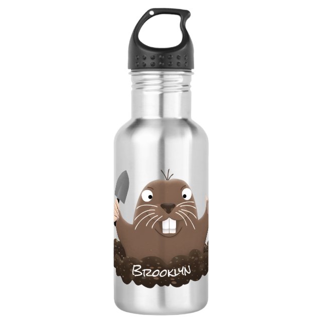 Funny pocket gopher digging cartoon illustration stainless steel water bottle (Front)