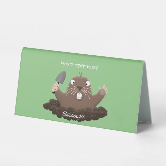 Funny pocket gopher digging cartoon illustration  table tent (Front)