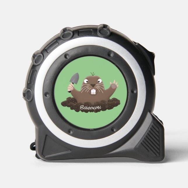 Funny pocket gopher digging cartoon illustration tape measure (Front)