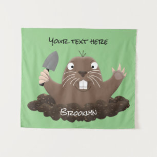 Funny pocket gopher digging cartoon illustration tapestry