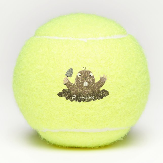 Funny pocket gopher digging cartoon illustration tennis balls (Front)