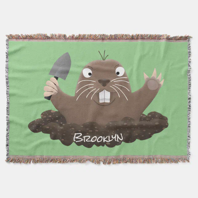 Funny pocket gopher digging cartoon illustration throw blanket | Zazzle