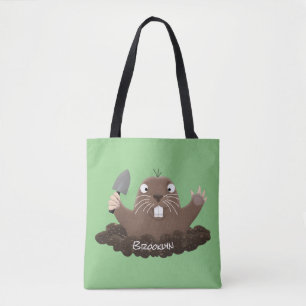 Funny pocket gopher digging cartoon illustration  tote bag
