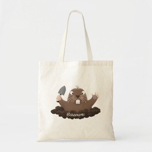 Funny pocket gopher digging cartoon illustration tote bag