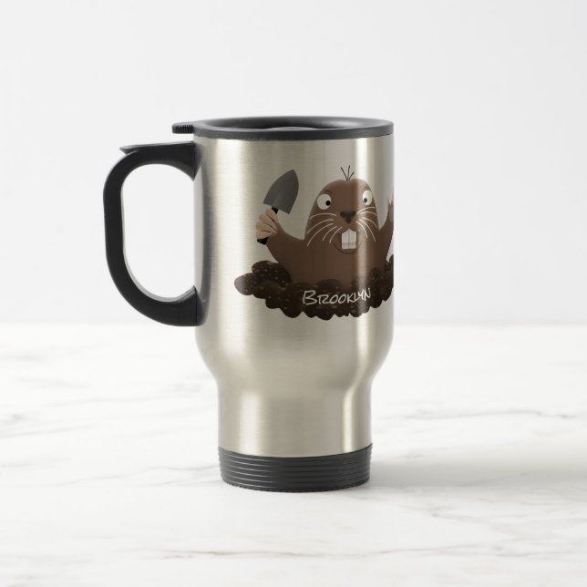Funny pocket gopher digging cartoon illustration travel mug (Left)
