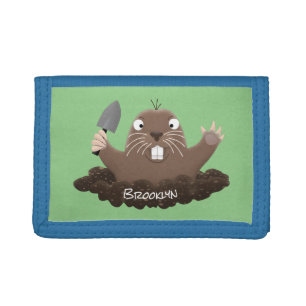 Funny pocket gopher digging cartoon illustration tri-fold wallet