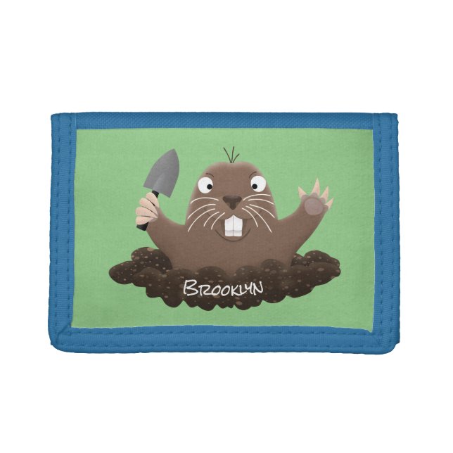 Funny pocket gopher digging cartoon illustration trifold wallet (Front)